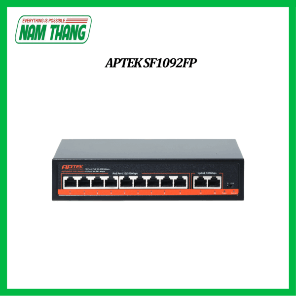 APTEK SF1092FP - Switch 8 port PoE & 2 Uplink FE - chuyên dụng cho camera, truyền tín hiệu và nguồn với khoảng cách 250m