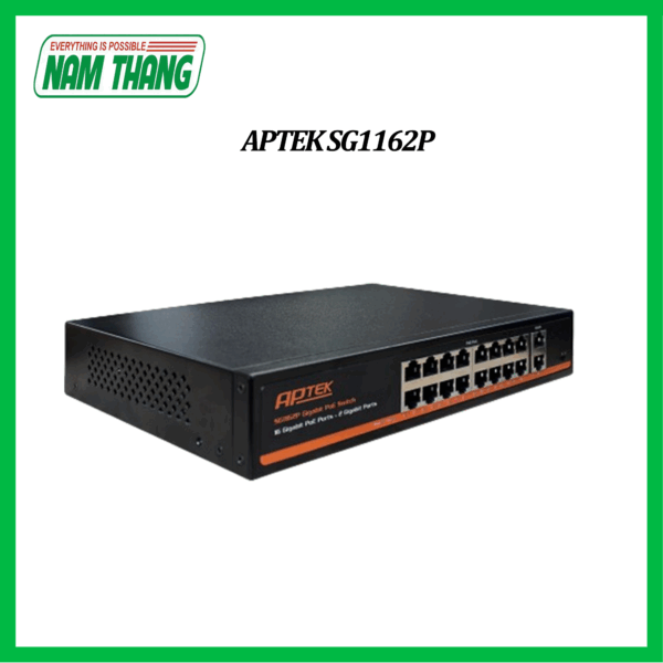APTEK SF1162P - Switch 16 port PoE chuyên dụng cho camera, truyền tín hiệu và nguồn với khoảng cách 250m