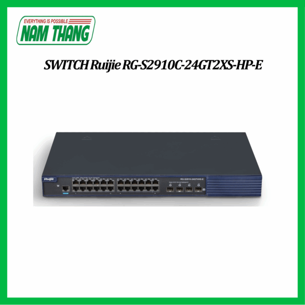 Thiết bị mạng HUB -SWITCH Ruijie RG-S2910C-24GT2XS-HP-E (24 10/100/1000BASE-T Ports (PoE/PoE+), 2 100/1000BASE-X SFP Ports (combo), 2 1G/10GBASE-X SFP+ Ports (non-combo), 1 USB, 2 Expansion Slots, 2 Modular Power Slots, AC/DC)